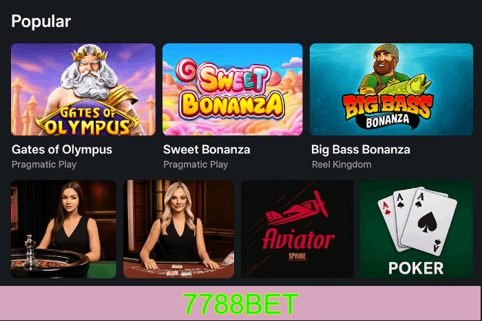 Slots populares Cassino 7788BET bônus e diversão